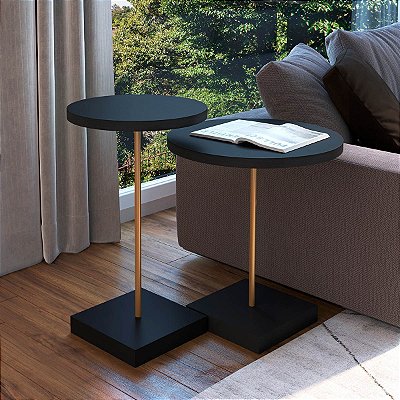 Conjunto 2 Mesas Laterais Estilo Moderno Base Quadrada
