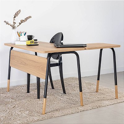 Mesa Escrivaninha em L para Escritório Moderna 136cm Pés em Metal