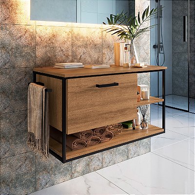 Gabinete Suspenso para Banheiro Estilo Industrial 80cm Sem Cuba