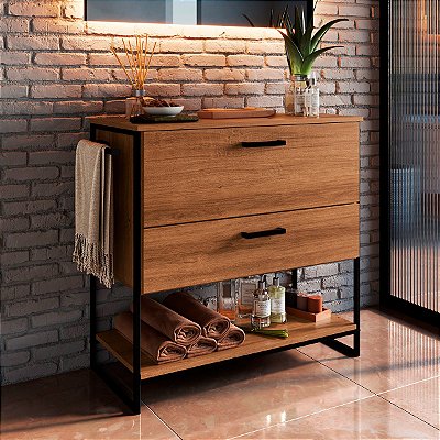 Gabinete para Banheiro Estilo Industrial 80cm 2 Portas Sem Cuba