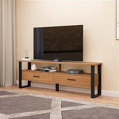 Rack para TV até 60" Polegadas Industrial 180cm Freijó e Preto Fosco