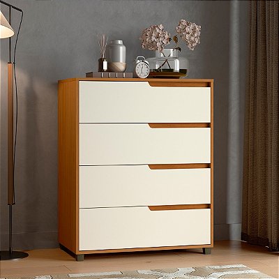 Cômoda Moderna 80cm com 4 Gavetas em 100% MDF com Pés