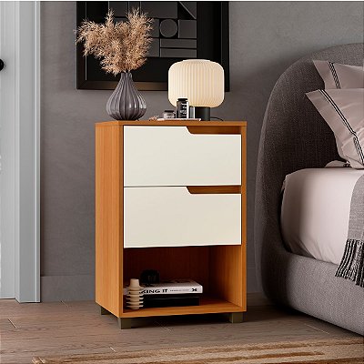 Mesa de Cabeceira Moderna 45cm com 2 gavetas e Nicho em MDF