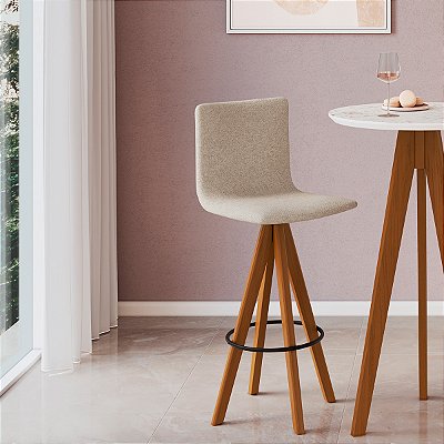 Banqueta Alta Giratória Estofada 75cm 100% Madeira Imbuia/Cinza Claro