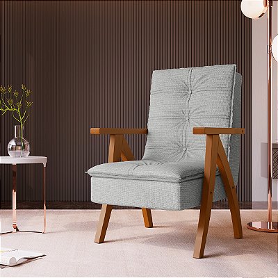 Poltrona Decorativa Encosto Alto 98cm 100% Madeira Imbuia e Cinza