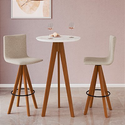 Conjunto Mesa Bistrô 2 Banquetas Giratórias Madeira Imbuia e Cinza