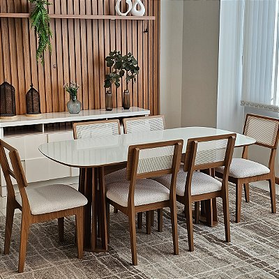 Conjunto Sala de Jantar Mesa Moderna 6 Cadeiras Estofadas 100% MDF