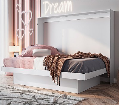 Cama de Casal Articulável 194cm com Estação de Trabalho Branca