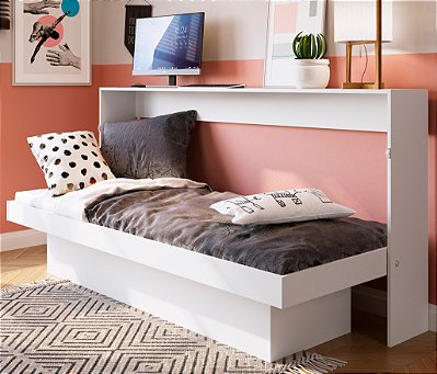 Cama de Solteiro Articulável 196cm com Estação de Trabalho Branca