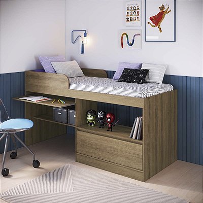Cama Solteiro 192cm Multifuncional com Estação de Trabalho Moderna