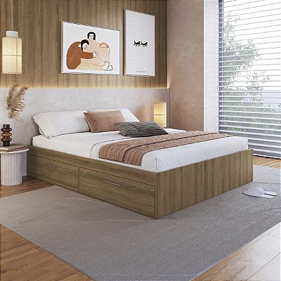 Cama de Casal Queen 202cm com 4 Portas Basculantes Moderna