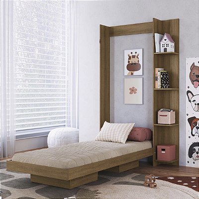 Cama de Solteiro 200cm Articulável Vertical com Estante Moderna