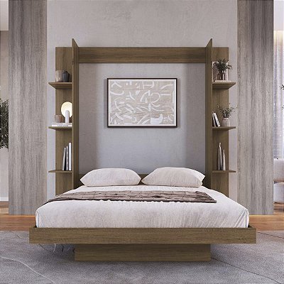 Cama de Casal 195cm Articulável Vertical com Estante Moderna