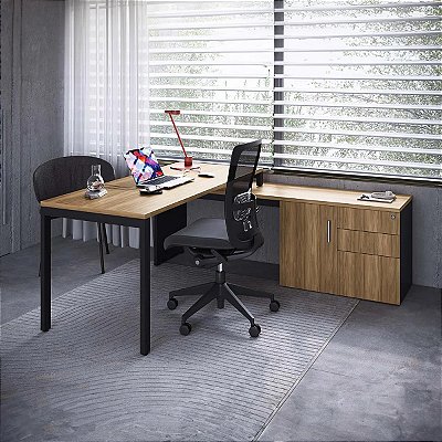 Conjunto Escritório Home Office Escrivaninha 160cm e Balcão Moderno