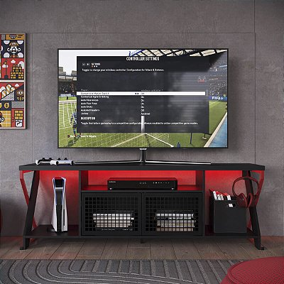 Rack Gamer para TV até 60" Estilo Industrial 160cm com Led RGB