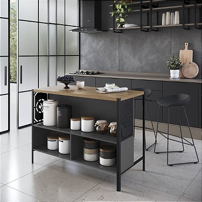 Mesa Bancada Gourmet Estilo Industrial 127cm com Nichos