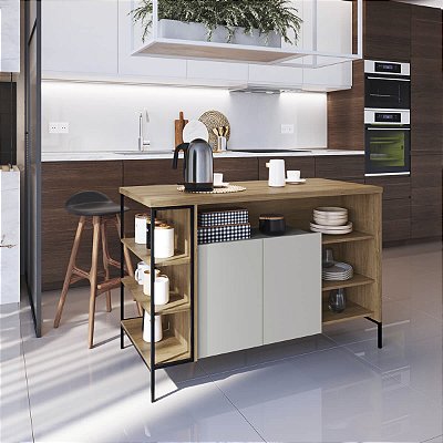 Mesa Bancada Gourmet Estilo Industrial 131cm com 2 Portas