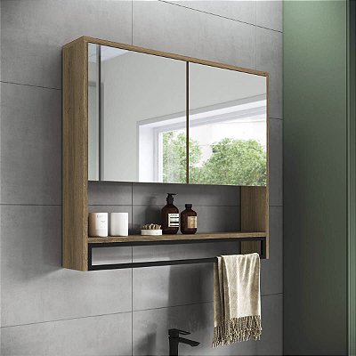 Armário Espelheira para Banheiro 80cm Industrial 2 Portas e Toalheiro