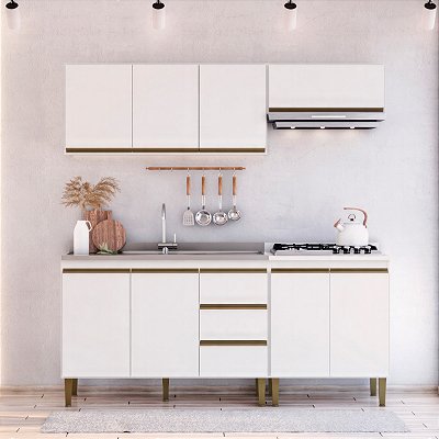 Cozinha Completa Moderna 2 Armários Aéreos 2 Balcões 190cm