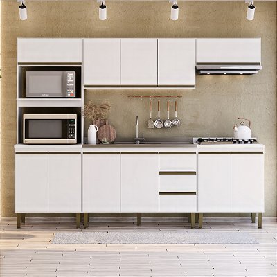 Cozinha Completa Moderna 2 Aéreos 2 Balcões 1 Torre 260cm