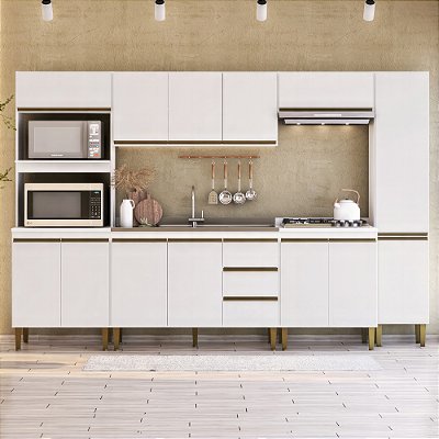 Cozinha Completa Moderna 2 Aéreos 2 Balcões 2 Torres 300cm