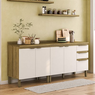 Conjunto Cozinha Compacta Moderna 2 Balcões com Tampo 200cm