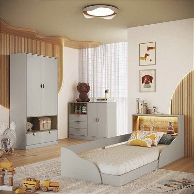 Quarto Infantil Montessoriano Cama Cômoda e Guarda Roupas Lille Arenas