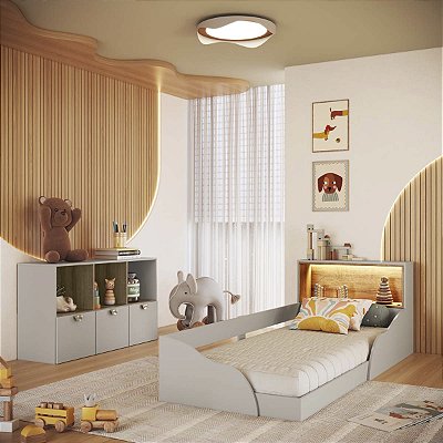 Quarto Infantil Montessoriana Cama e Cômoda 3 Gavetas Lille Arenas