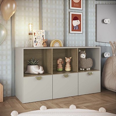 Cômoda Infantil Montessoriana com 3 Gavetões e Nichos Lille Arenas