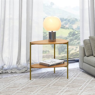 Mesa de Canto Orgânica 60cm 2 Prateleiras 100% MDF Freijó