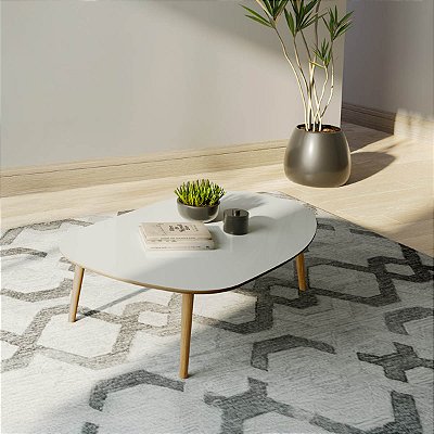 Mesa de Centro Orgânica 120cm 100% MDF Off White e Freijó
