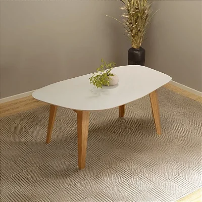 Mesa de Jantar Orgânica 180cm 6 Lugares 100% MDF Off White e Freijó