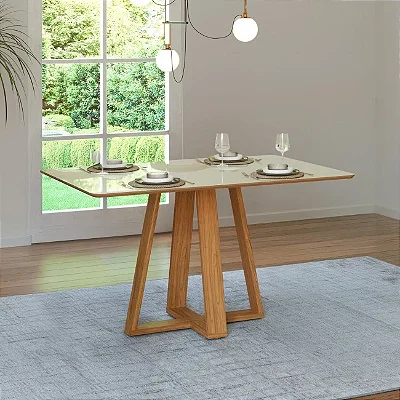 Mesa de Jantar Moderna 135cm 4 Lugares 100% MDF Off White e Freijó
