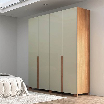 Roupeiro Moderno 4 Portas 180cm 100% MDF Freijó e Off White