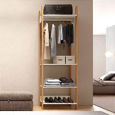 Estante Closet com Cabideiro 74cm 100% MDF Off White e Freijó