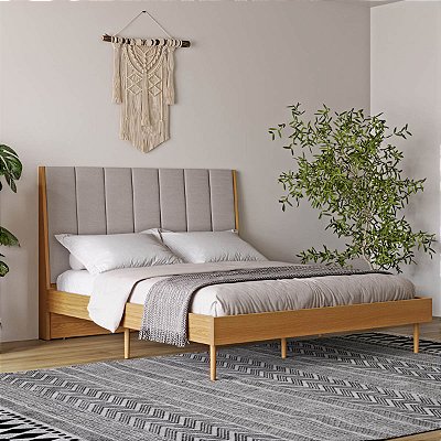 Cabeceira Estofada para Cama de Casal 165cm 100% MDF Freijó