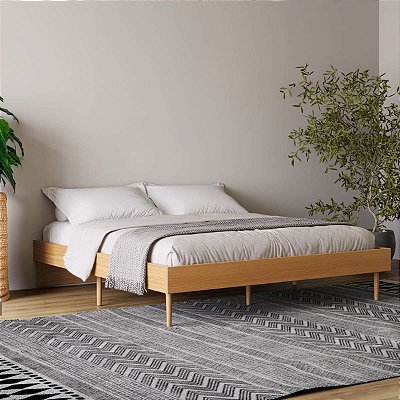 Cama de Casal Moderna 205cm 100% MDF com Pés Madeira Freijó Gold