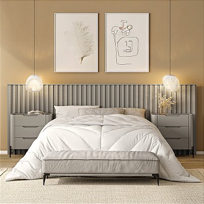 Conjunto Cabeceira King 360cm 2 Mesas de Cabeceira 100% MDF Pés Metal