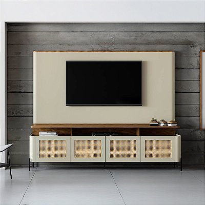 Conjunto Rack para Tv Palhinha 180cm com Painel 100% MDF Pés em Metal