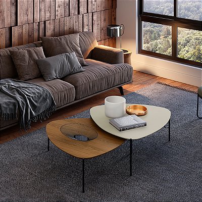Conjunto 2 Mesas de Centro Moderna 100% MDF Pés em Metal
