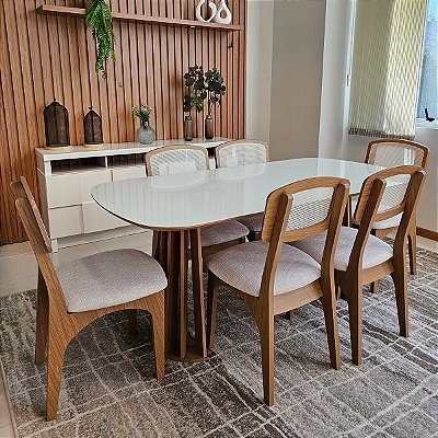Conjunto Sala de Jantar Mesa Nature 6 Cadeiras com Tela CA40 100% MDF