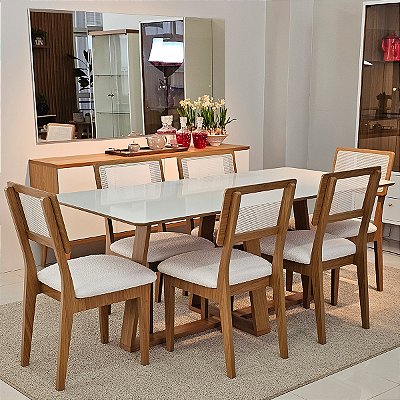 Conjunto Sala de Jantar Mesa 180cm e 6 Cadeiras Palinha CA35 100% MDF