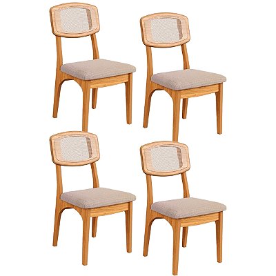 Conjunto 4 Cadeiras Estofadas Sala de Jantar com Palinha 100% MDF CA40