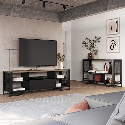 Conjunto Industrial para Sala com Rack e Aparador Telados