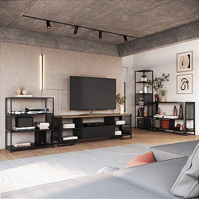 Conjunto Móveis Sala de Estar Completa Industrial Moderno