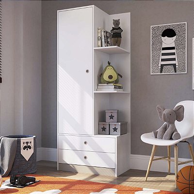 Guarda Roupas Infantil 3 Prateleiras e 2 Gavetas 184cm Branco