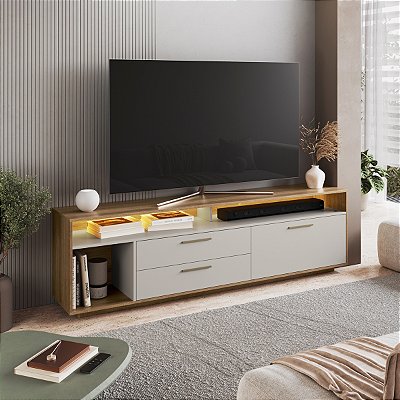 Rack para Tv até 75'' 200cm com 2 Gavetas e Iluminação Led