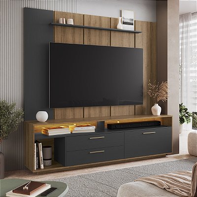 Conjunto Rack e Painel para TV até 75'' Home com Led 200x191,8cm