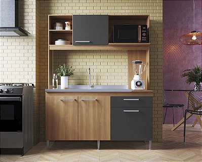 Conjunto Cozinha Beauty 151,5cm com 4 Portas e 1 Gaveta Rovere/Grafite