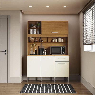 Conjunto de Cozinha Lotus 135cm 4 Portas 1 Gaveta Nature/Champanhe